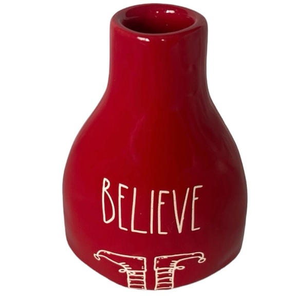 Rae Dunn By Magenta Red Believe Vase w/Elf Feet - Picture 2 of 5
